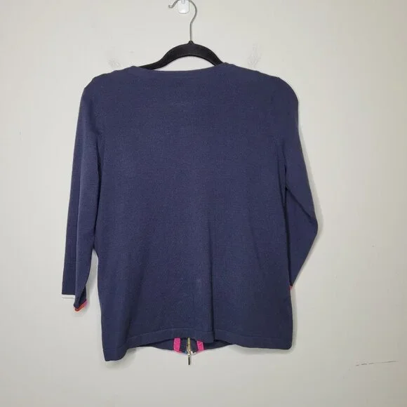 Worth New York Navy Blue Rainbow trim Tank and Cardigan womens size Small